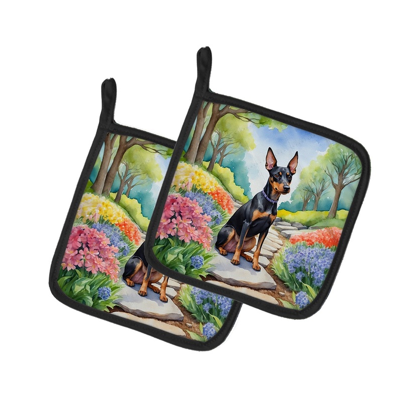 Manchester Terrier Spring Path Pot Holders - Set of 2 Decorative Kitchen Helpers | Made in the USA