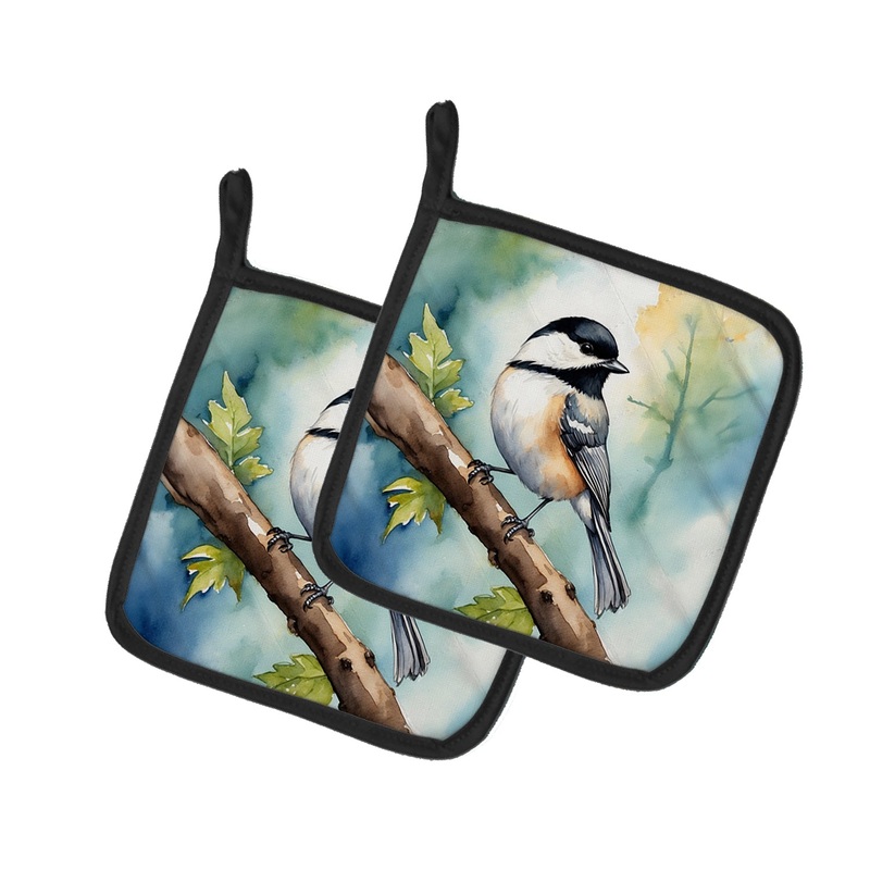 Massachusetts Blackcapped Chickadee Pot Holders - Set of 2 Decorative Kitchen Helpers | Made in the USA