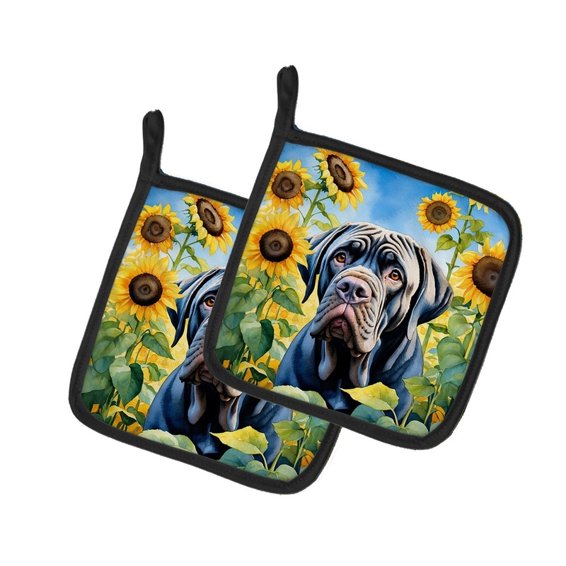 Neapolitan Mastiff in Sunflowers Pot Holders - Set of 2 Decorative Kitchen Helpers | Made in the USA