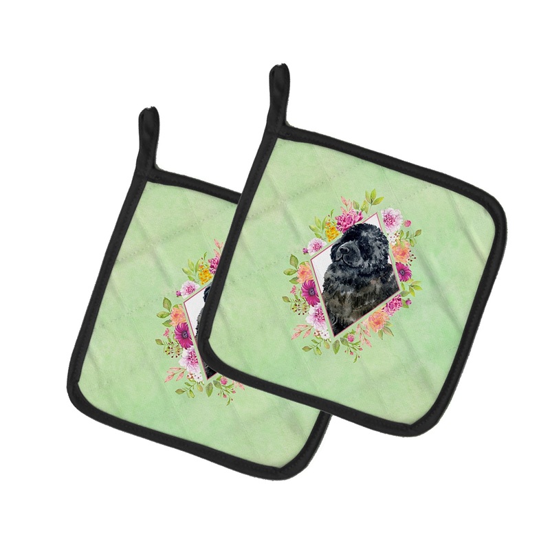 Newfoundland Green Flowers Pot Holders - Set of 2 - Heat-Resistant Kitchen Essentials CK4323PTHD