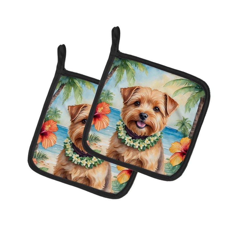 Norfolk Terrier Luau Pot Holders - Set of 2 Decorative Kitchen Helpers | Made in the USA