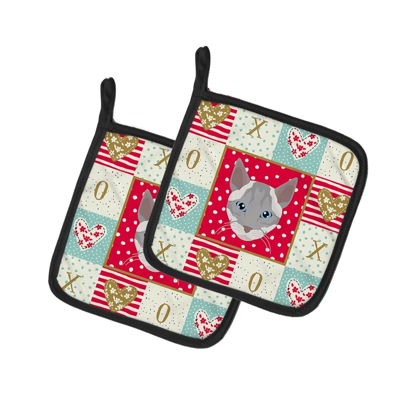 Ojos Azules Cat Love Pot Holders - Set of 2 - Heat-Resistant Kitchen Essentials CK5139PTHD