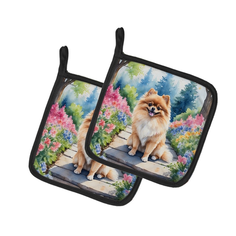 Pomeranian Spring Path Pot Holders - Set of 2 Decorative Kitchen Helpers | Made in the USA