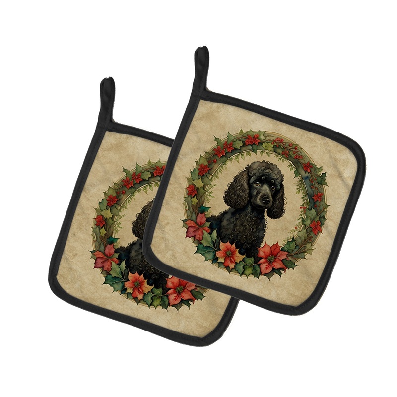 Poodle Christmas Flowers Pot Holders - Set of 2 Decorative Kitchen Helpers | Made in the USA
