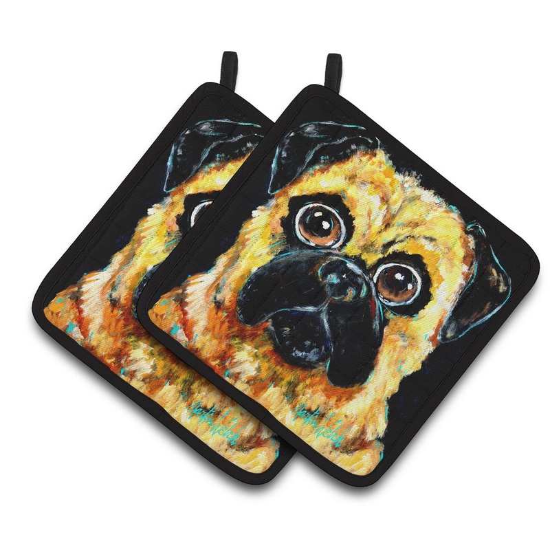 Pug It Out Pot Holders - Set of 2 Decorative Kitchen Helpers | Made in the USA MW1346PTHD