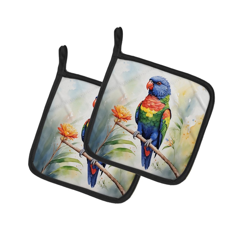 Rainbow Lorikeet Pot Holders - Set of 2 Decorative Kitchen Helpers | Made in the USA