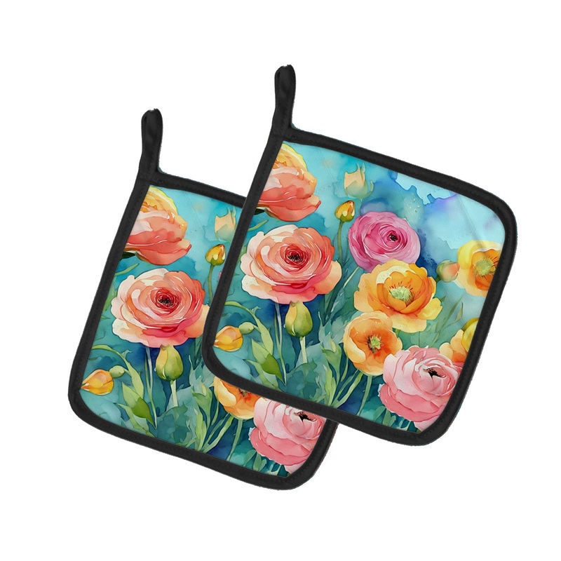 Ranunculus in Watercolor Pot Holders - Set of 2 Decorative Kitchen Helpers | Made in the USA