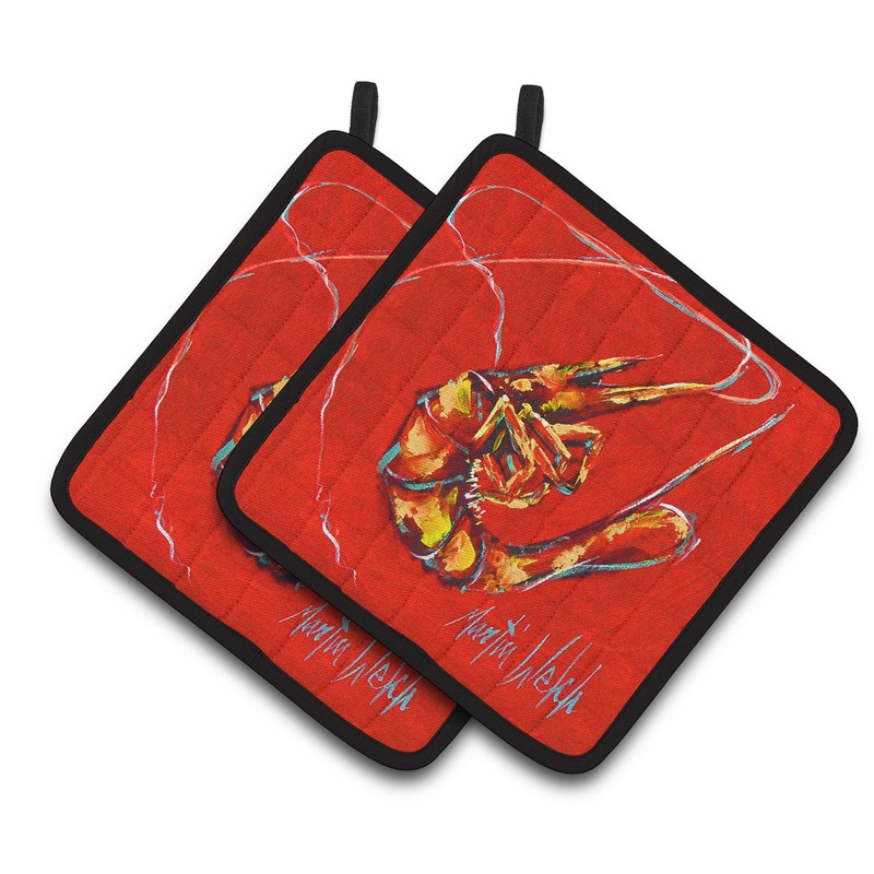 Red Shrimp Pot Holders - Set of 2 Decorative Kitchen Helpers | Made in the USA MW1347PTHD