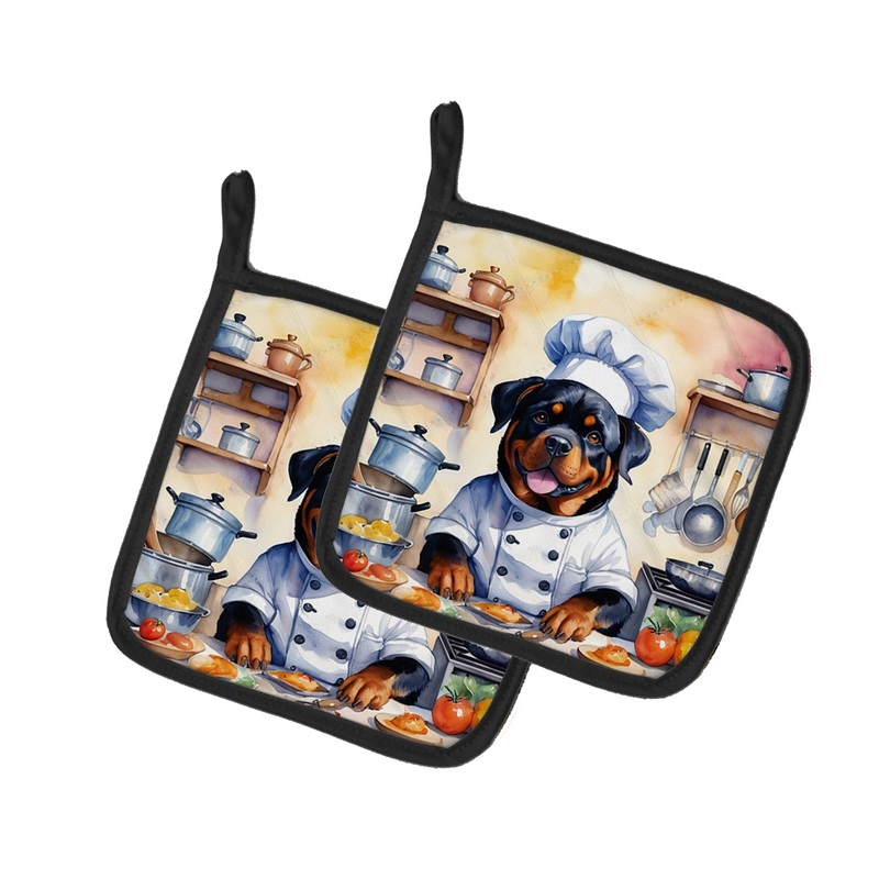 Rottweiler The Chef Pot Holders - Set of 2 Decorative Kitchen Helpers | Made in the USA