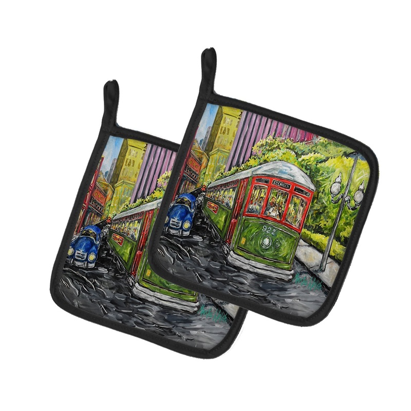 Saint Charles No. 922 Streetcar Again Pot Holders - Set of 2 Decorative Kitchen Helpers | Made in the USA
