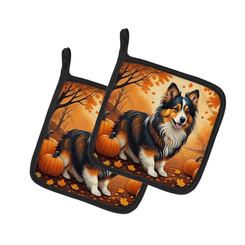 Sheltie Fall Pot Holders - Set of 2 Decorative Kitchen Helpers | Made in the USA