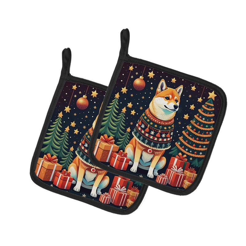 Shiba Inu Christmas Pot Holders - Set of 2 Decorative Kitchen Helpers | Made in the USA