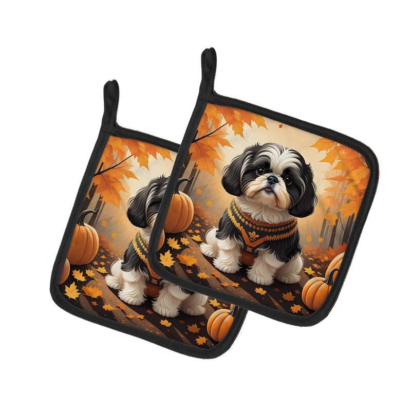 Shih Tzu Fall Pot Holders - Set of 2 Decorative Kitchen Helpers | Made in the USA