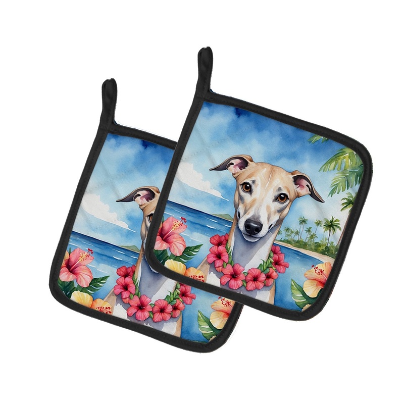 Whippet Luau Pot Holders - Set of 2 Decorative Kitchen Helpers | Made in the USA