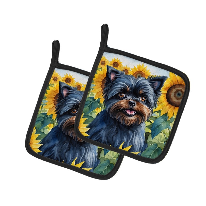 Affenpinscher in Sunflowers Pot Holders - Set of 2 Decorative Kitchen Helpers | Made in the USA