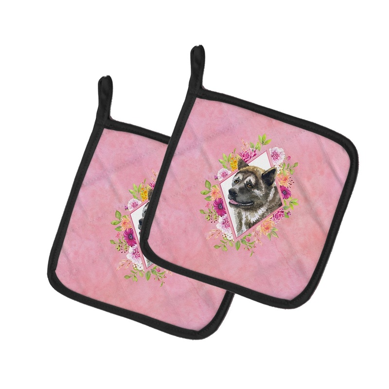Akita Pink Flowers Pot Holders - Set of 2 - Heat-Resistant Kitchen Essentials CK4113PTHD