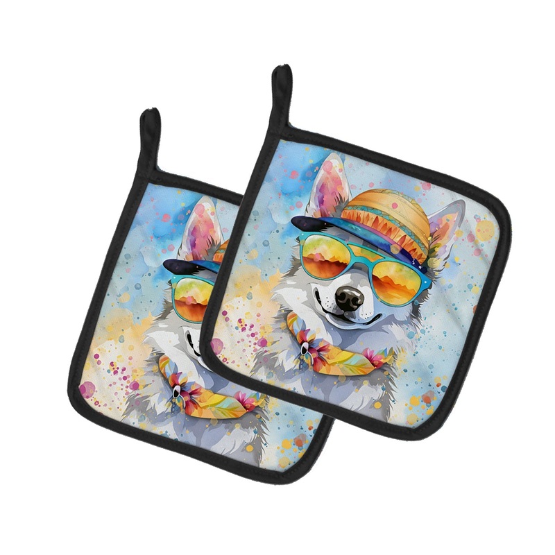 Alaskan Klee Kai Hippie Dawg Pot Holders - Set of 2 Decorative Kitchen Helpers | Made in the USA