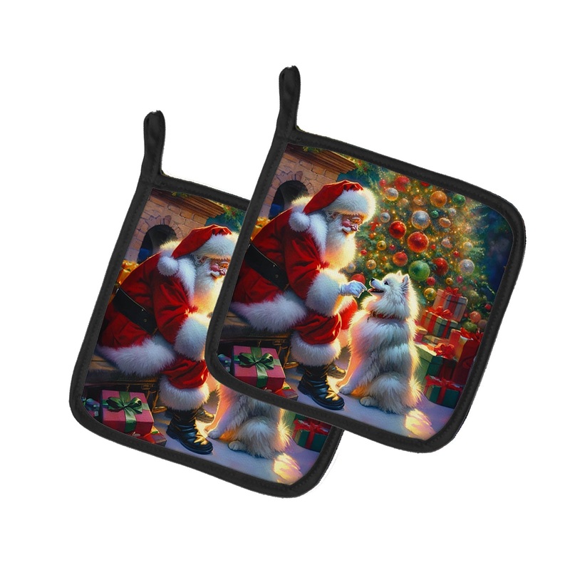 American Eskimo and Santa Claus Pot Holders - Set of 2 Decorative Kitchen Helpers | Made in the USA