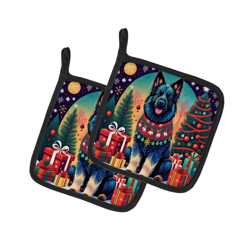Belgian Sheepdog Christmas Pot Holders - Set of 2 Decorative Kitchen Helpers | Made in the USA