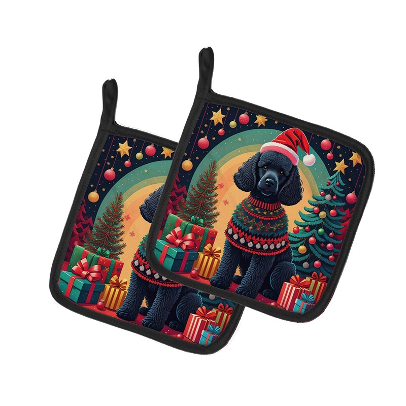 Black  Poodle Christmas Pot Holders - Set of 2 Decorative Kitchen Helpers | Made in the USA