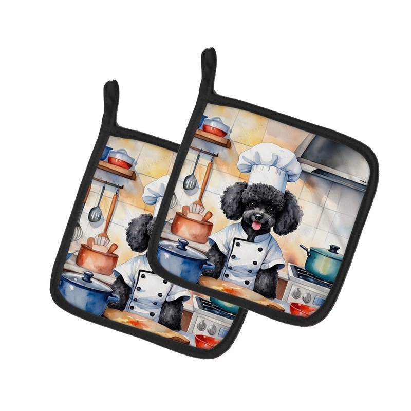 Black Poodle The Chef Pot Holders - Set of 2 Decorative Kitchen Helpers | Made in the USA