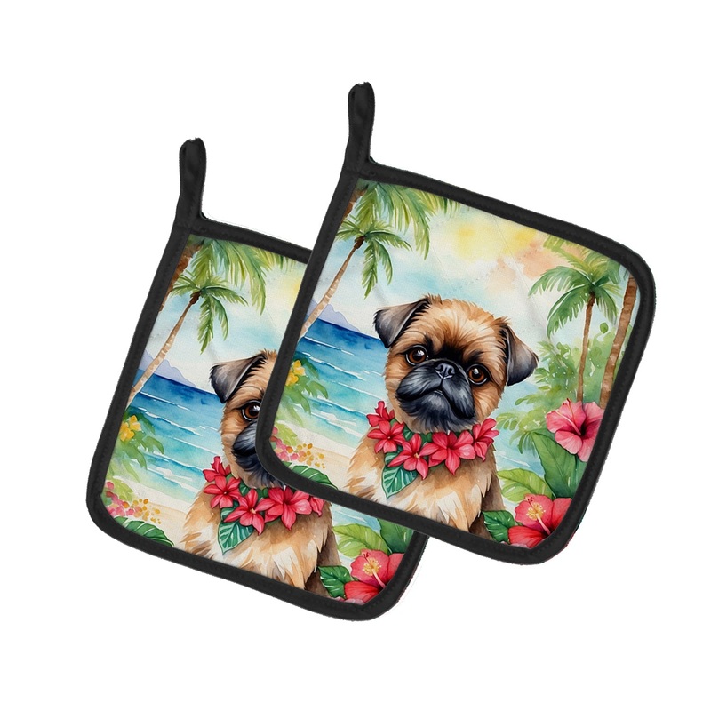Brussels Griffon Luau Pot Holders - Set of 2 Decorative Kitchen Helpers | Made in the USA