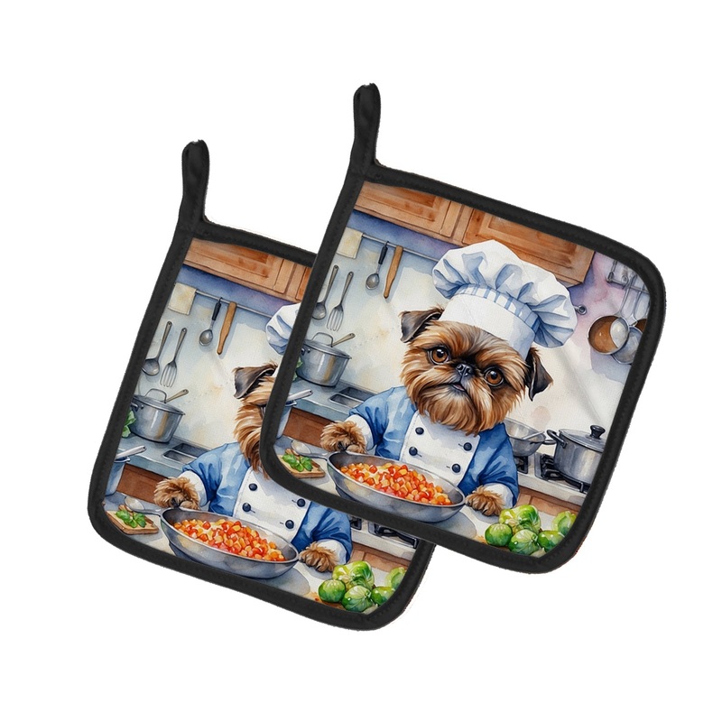 Brussels Griffon The Chef Pot Holders - Set of 2 Decorative Kitchen Helpers | Made in the USA