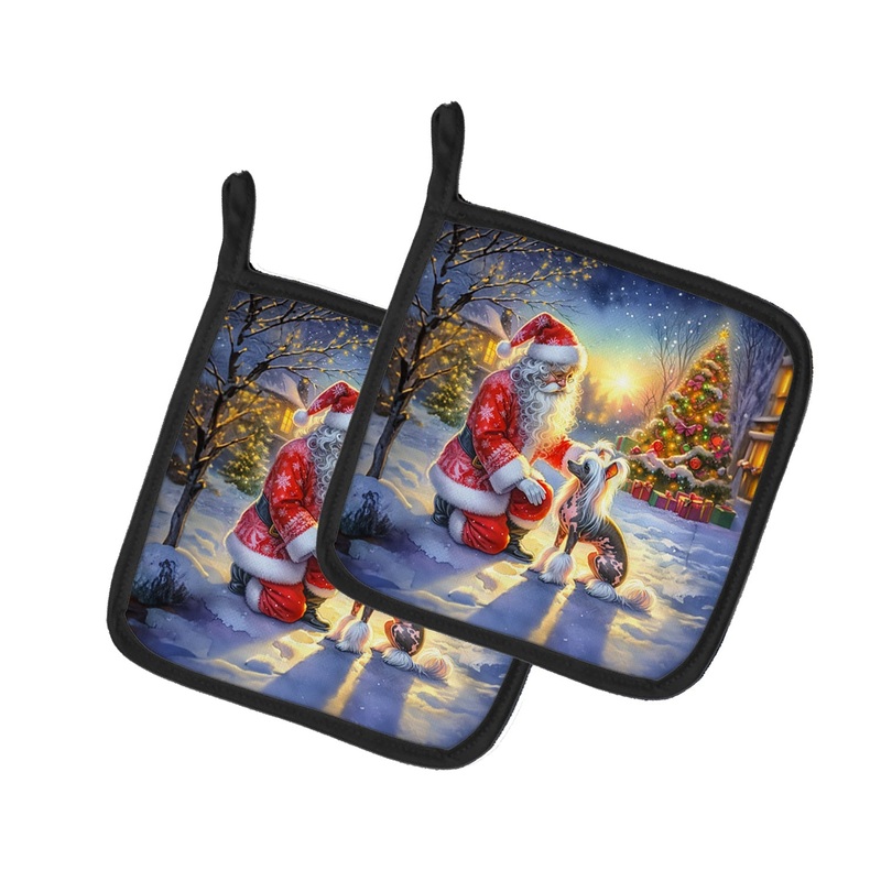 Chinese Crested and Santa Claus Pot Holders - Set of 2 Decorative Kitchen Helpers | Made in the USA