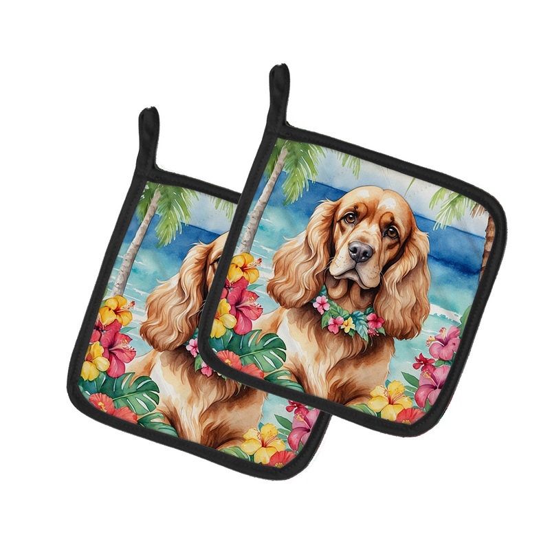 Cocker Spaniel Luau Pot Holders - Set of 2 Decorative Kitchen Helpers | Made in the USA