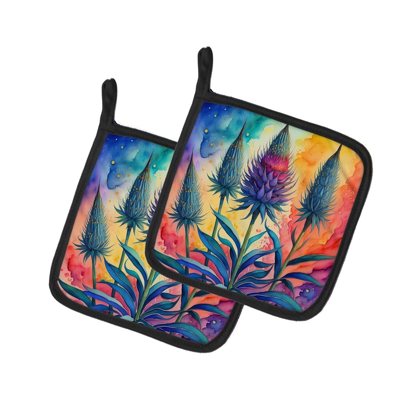 Colorful Eryngium Pot Holders - Set of 2 Decorative Kitchen Helpers | Made in the USA