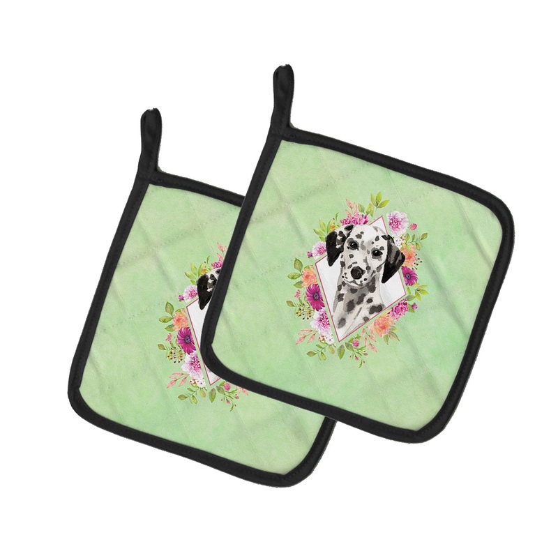 Dalmatian Green Flowers Pot Holders - Set of 2 - Heat-Resistant Kitchen Essentials CK4402PTHD