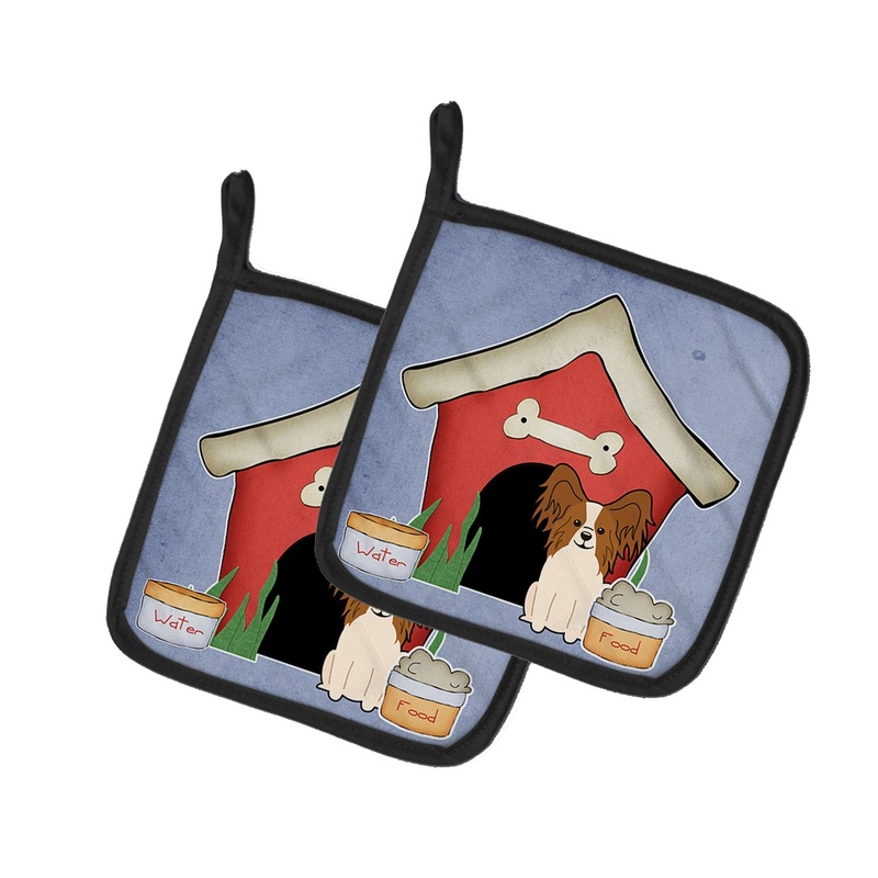 Dog House Collection Papillon Red White Pot Holders - Set of 2 - Heat-Resistant Kitchen Essentials