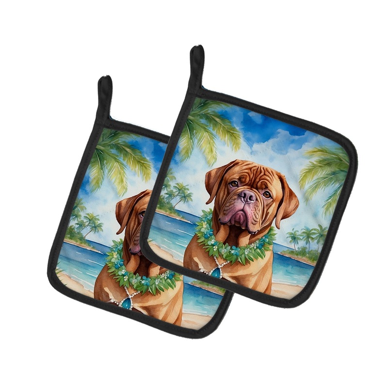 Dogue de Bordeaux Luau Pot Holders - Set of 2 Decorative Kitchen Helpers | Made in the USA
