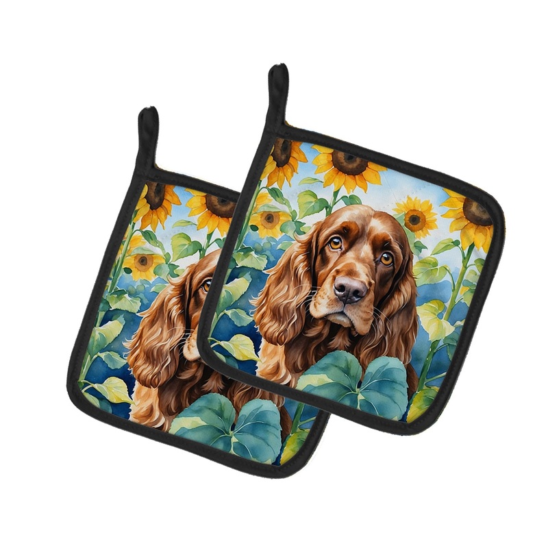 English Cocker Spaniel in Sunflowers Pot Holders - Set of 2 Decorative Kitchen Helpers | Made in the USA