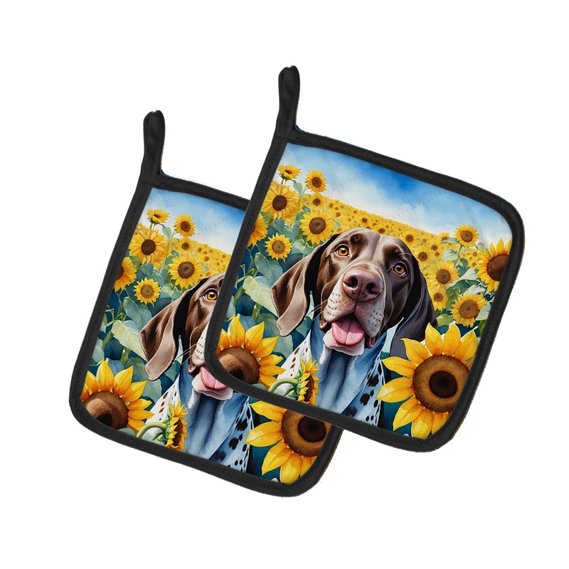 German Shorthaired Pointer in Sunflowers Pot Holders - Set of 2 Decorative Kitchen Helpers | Made in the USA