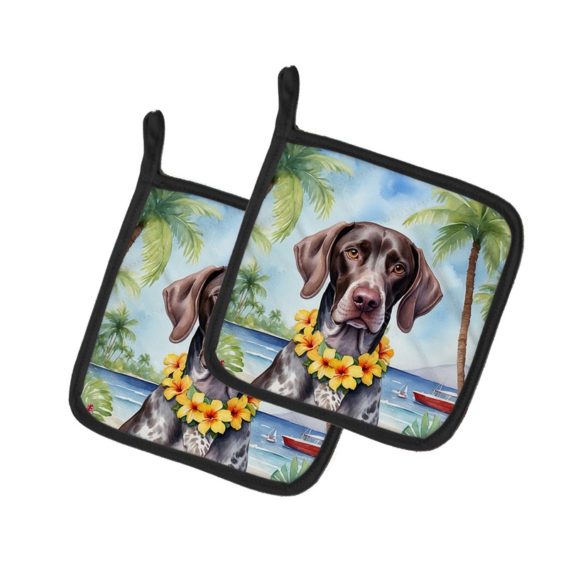 German Shorthaired Pointer Luau Pot Holders - Set of 2 Decorative Kitchen Helpers | Made in the USA