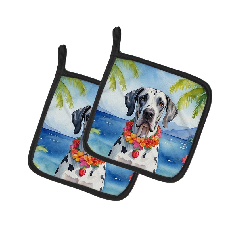 Great Dane Luau Pot Holders - Set of 2 Decorative Kitchen Helpers | Made in the USA