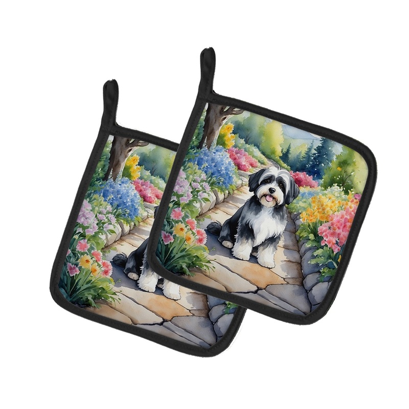 Havanese Spring Path Pot Holders - Set of 2 Decorative Kitchen Helpers | Made in the USA