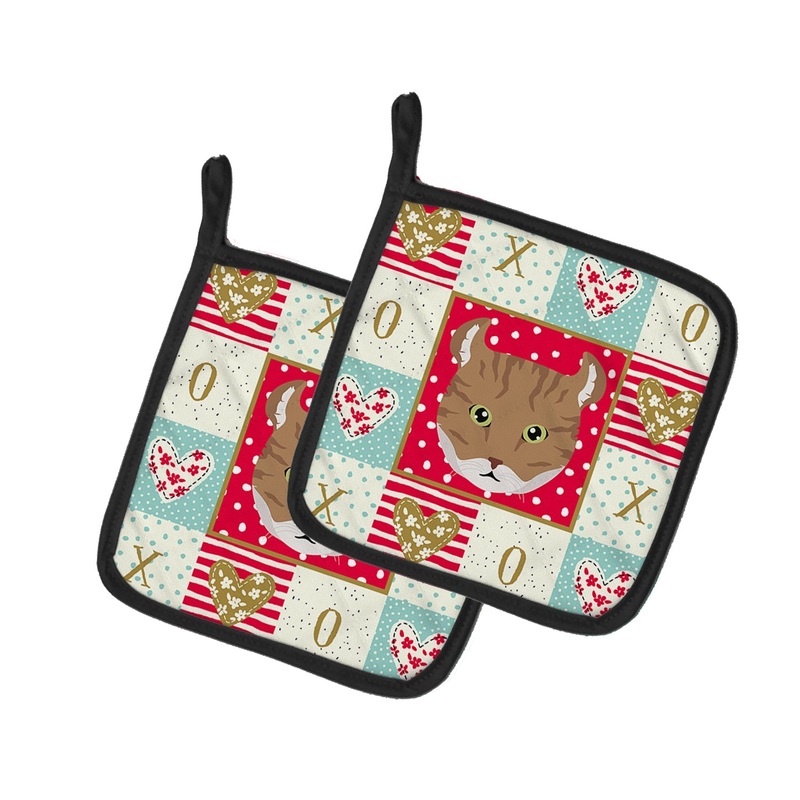 Highlander Lynx Cat Love Pot Holders - Set of 2 - Heat-Resistant Kitchen Essentials CK5121PTHD