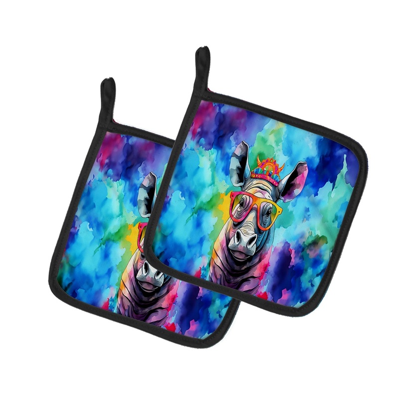 Hippie Animal Rhinoceros Pot Holders - Set of 2 Decorative Kitchen Helpers | Made in the USA