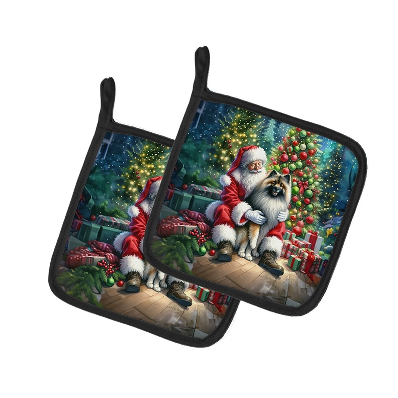 Keeshond and Santa Claus Pot Holders - Set of 2 Decorative Kitchen Helpers | Made in the USA
