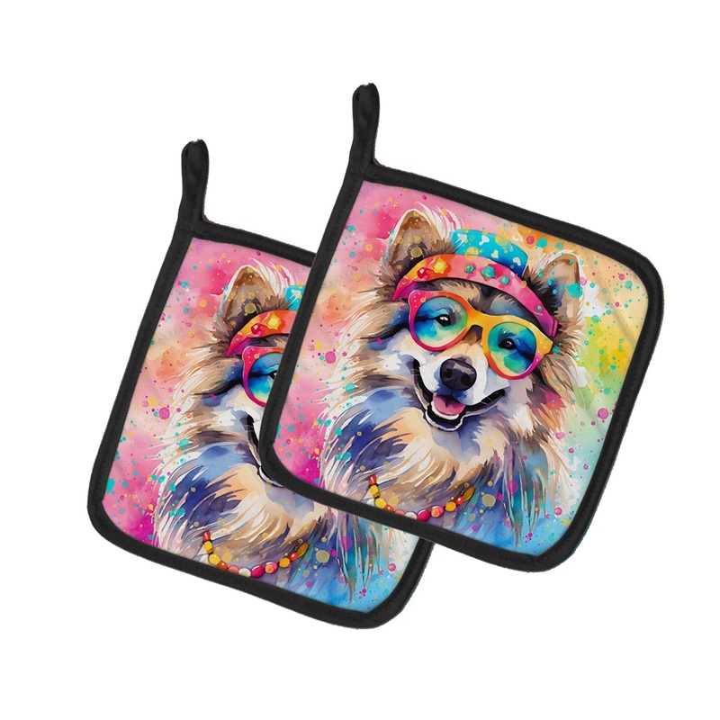 Keeshond Hippie Dawg Pot Holders - Set of 2 Decorative Kitchen Helpers | Made in the USA