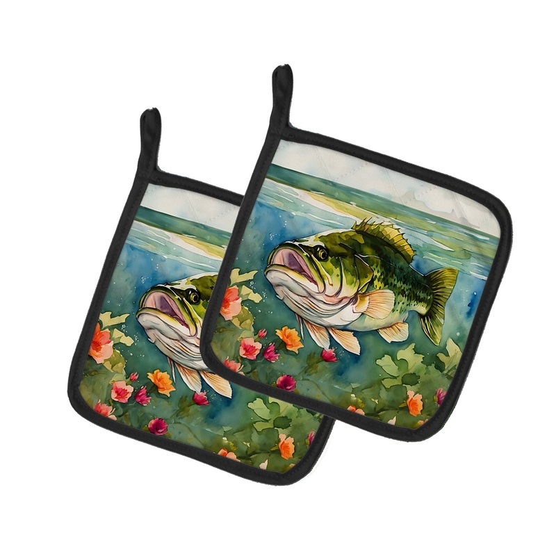 Largemouth Bass Pot Holders - Set of 2 Decorative Kitchen Helpers | Made in the USA