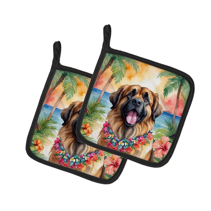 Leonberger Luau Pot Holders - Set of 2 Decorative Kitchen Helpers | Made in the USA