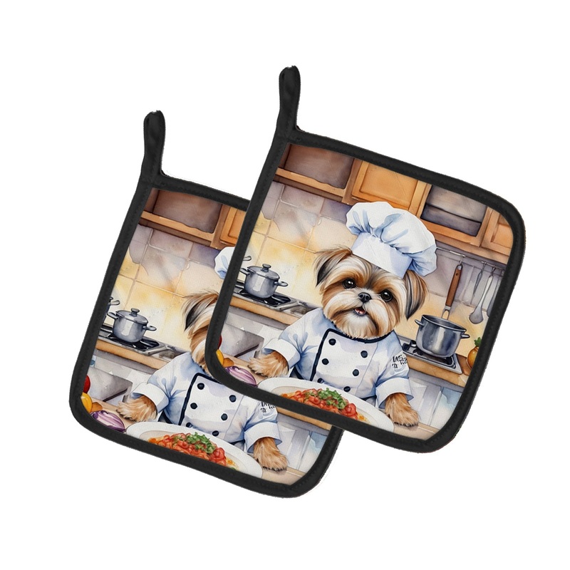 Lhasa Apso The Chef Pot Holders - Set of 2 Decorative Kitchen Helpers | Made in the USA