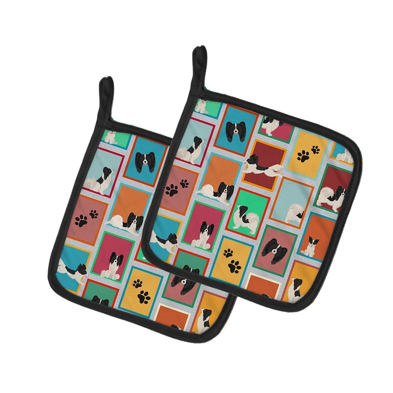 Lots of Black and Whtie Papillon Pot Holders - Set of 2 Decorative Kitchen Helpers | Made in the USA