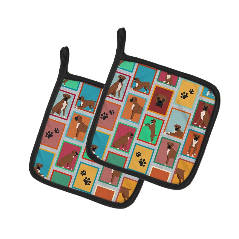 Lots of Black Face Boxer Pot Holders - Set of 2 Decorative Kitchen Helpers | Made in the USA