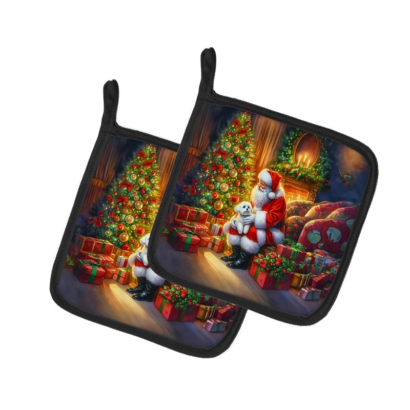 Maltese and Santa Claus Pot Holders - Set of 2 Decorative Kitchen Helpers | Made in the USA