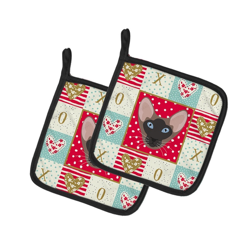 Oriental Bicolor Cat Love Pot Holders - Set of 2 - Heat-Resistant Kitchen Essentials CK5141PTHD