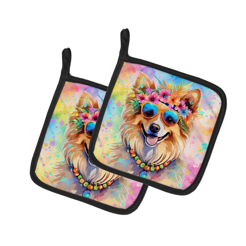 Pomeranian Hippie Dawg Pot Holders - Set of 2 Decorative Kitchen Helpers | Made in the USA